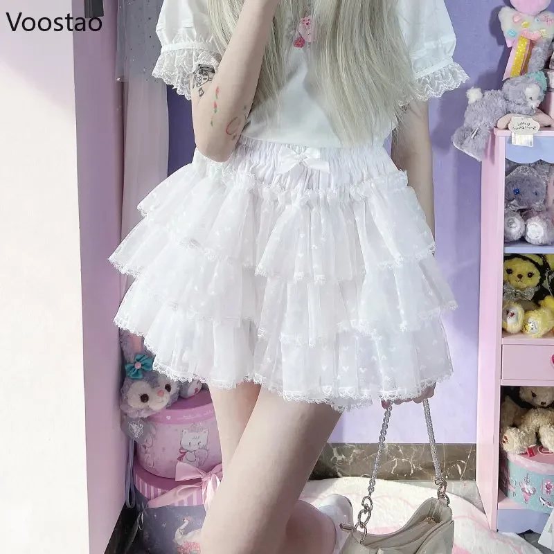 Sweet Lolita veiligheidsshorts roze meisjes Kawaii kant mesh ruches ondergoed Japanse Harajuku gotische boog elastische taille JK bloeiers