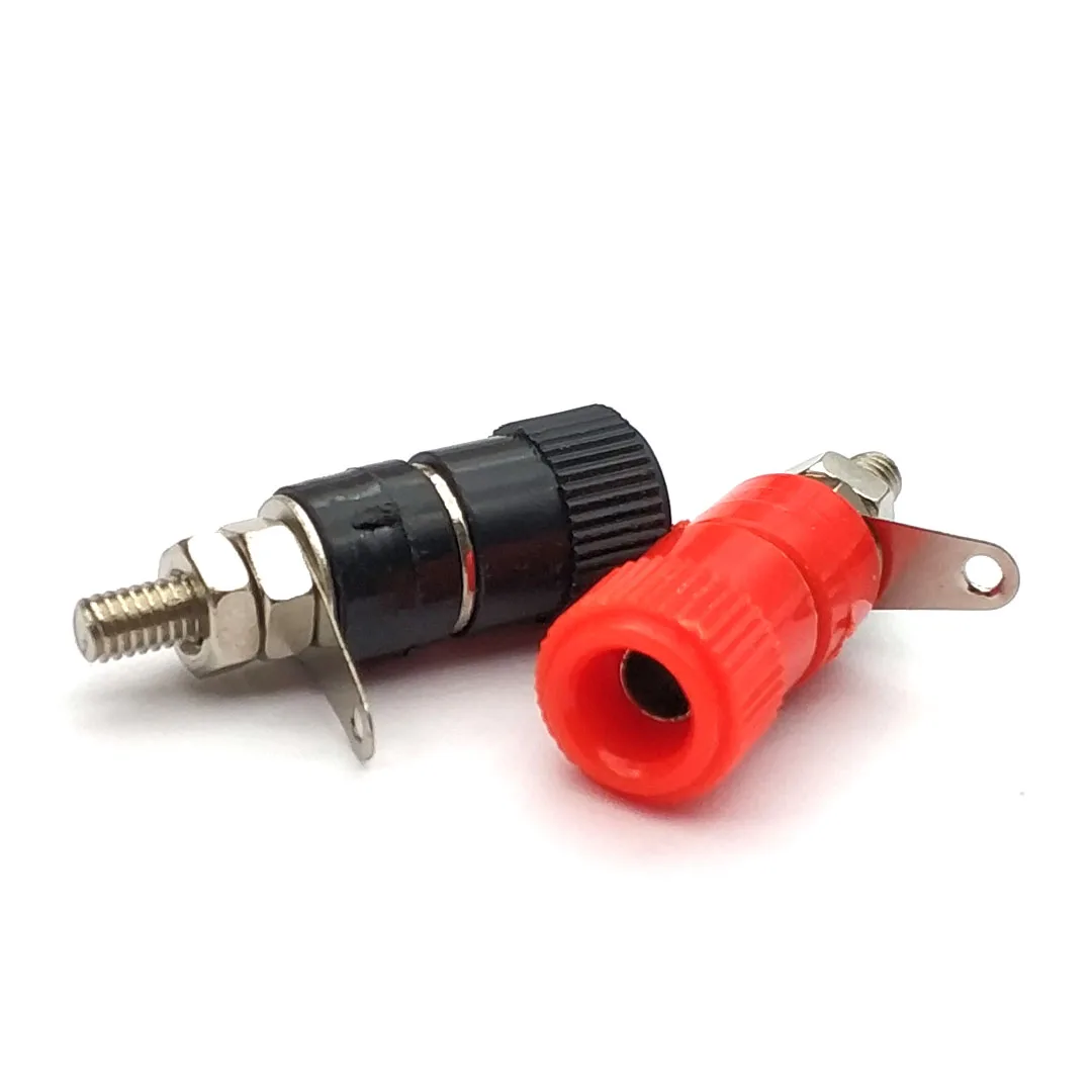 Enchufe Banana profesional de 4mm, tuerca de poste de encuadernación, conector Banana, niquelado para enchufe Banana de 4mm, color rojo y negro, JS-910B
