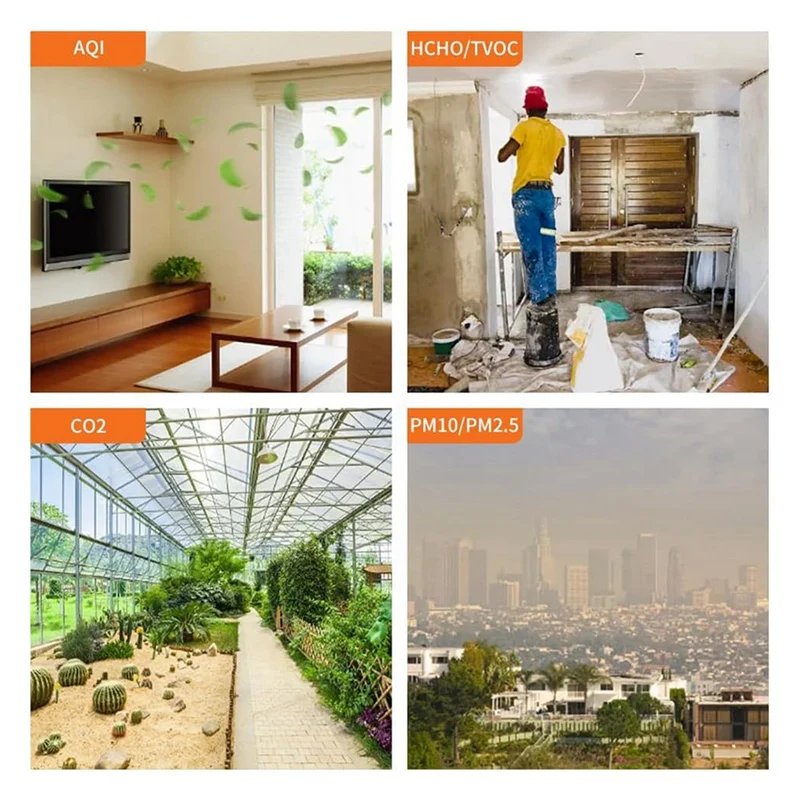 مراقبة جودة الهواء في الأماكن المغلقة، مع عرض تاريخ الوقت وساعة منبه، شاشة ABS CO2 باللون الأسود