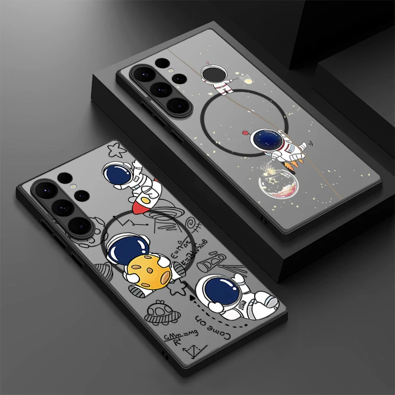 Mond Astronauten Magnetische Telefon Fall Für Samsung Galaxy S25 Rand S24 Plus S23 S22 S24 Ultra S25 S24 S23 FE magnet PC Zurück Abdeckung
