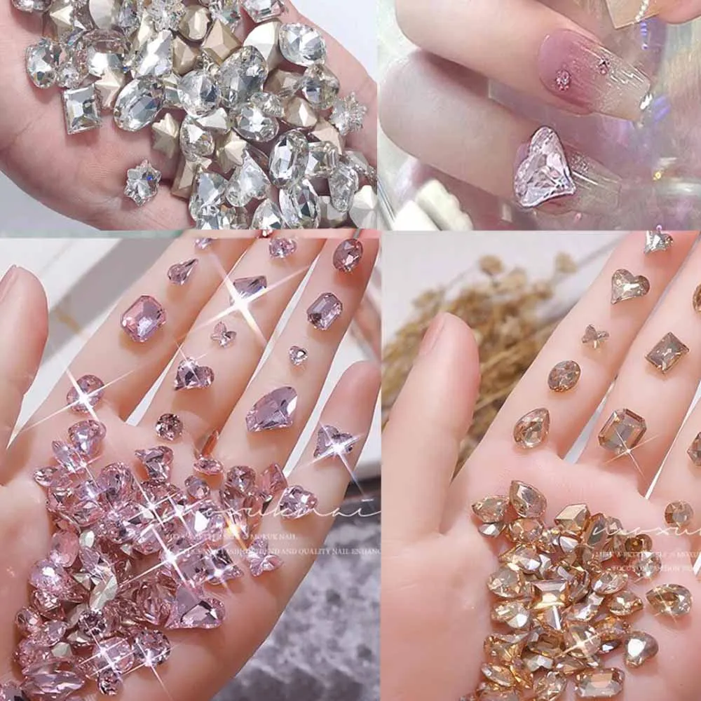 50 Stücke Luxus Rosa Zirkon Nagel Strass 3D Große Größe Gemischte Formen Glitter Kristall Diamant Nail art Charme DIY Handwerk Nägel Dezember