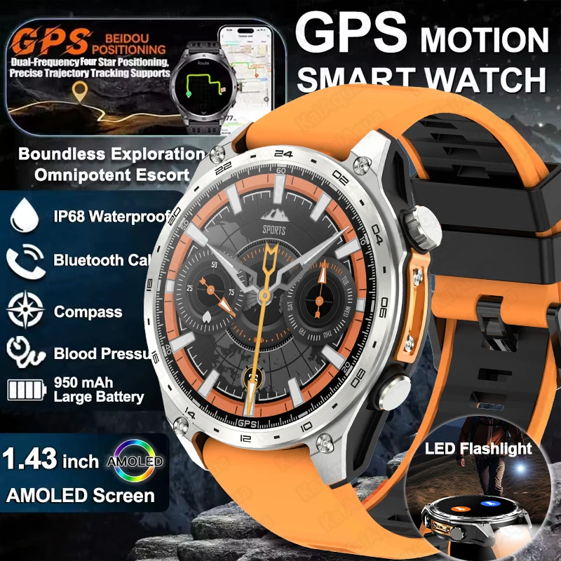 

GPS SmartWatch Offline Maps 4GB Memory Video Player Military Sports Smart bracelet Men LED Flashlight Waterproof Sapphire Watch
