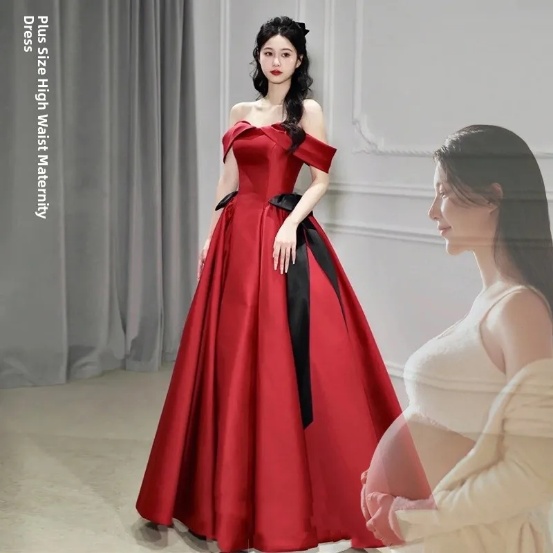 

plus Size Bridal Gown in Satin One oulder Sle for Wedding Reception Slimming Effect Korean Sle High Waist A-Line Skirt