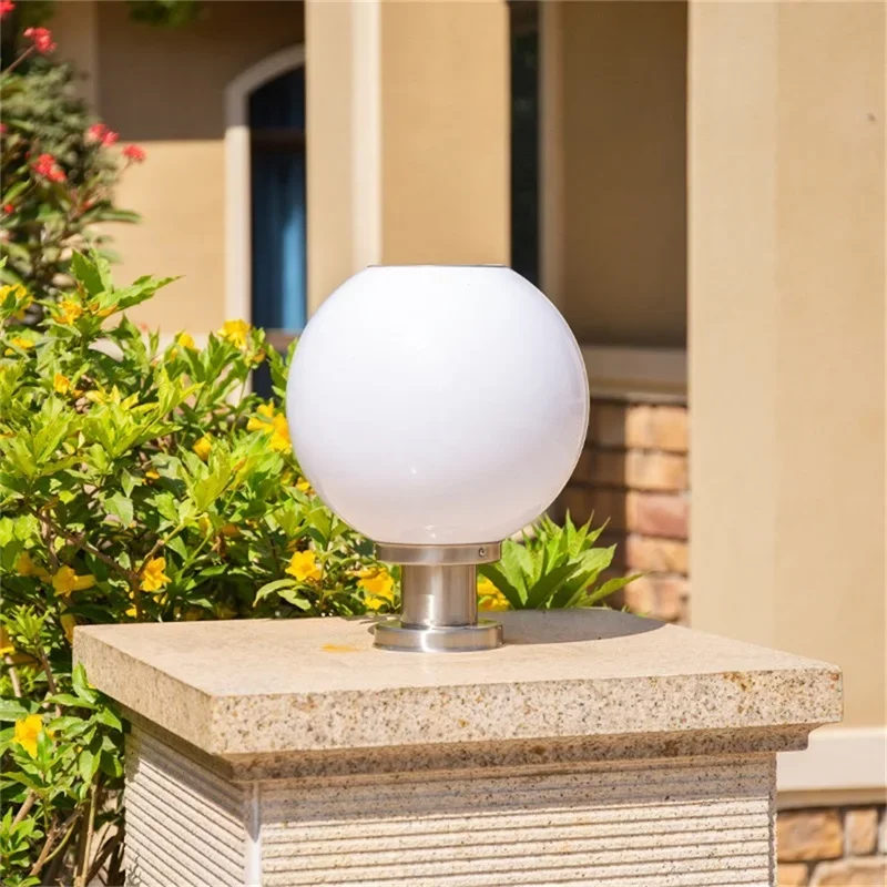 

TINNY Outdoor Solar Modern Wall Light LED Globe Shade Waterproof Pillar Post Lamp Fixtures for Home