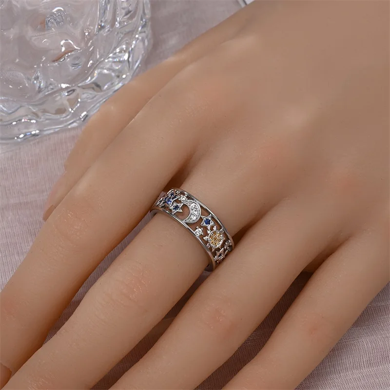 Ringe für Frauen, 100 % 925er Sterlingsilber, rosa Herz, Krone, Stern, Mond, Schneeflocke, Zirkon, Ringe, Mode, Verlobung, Hochzeit, Schmuck – Detail 29