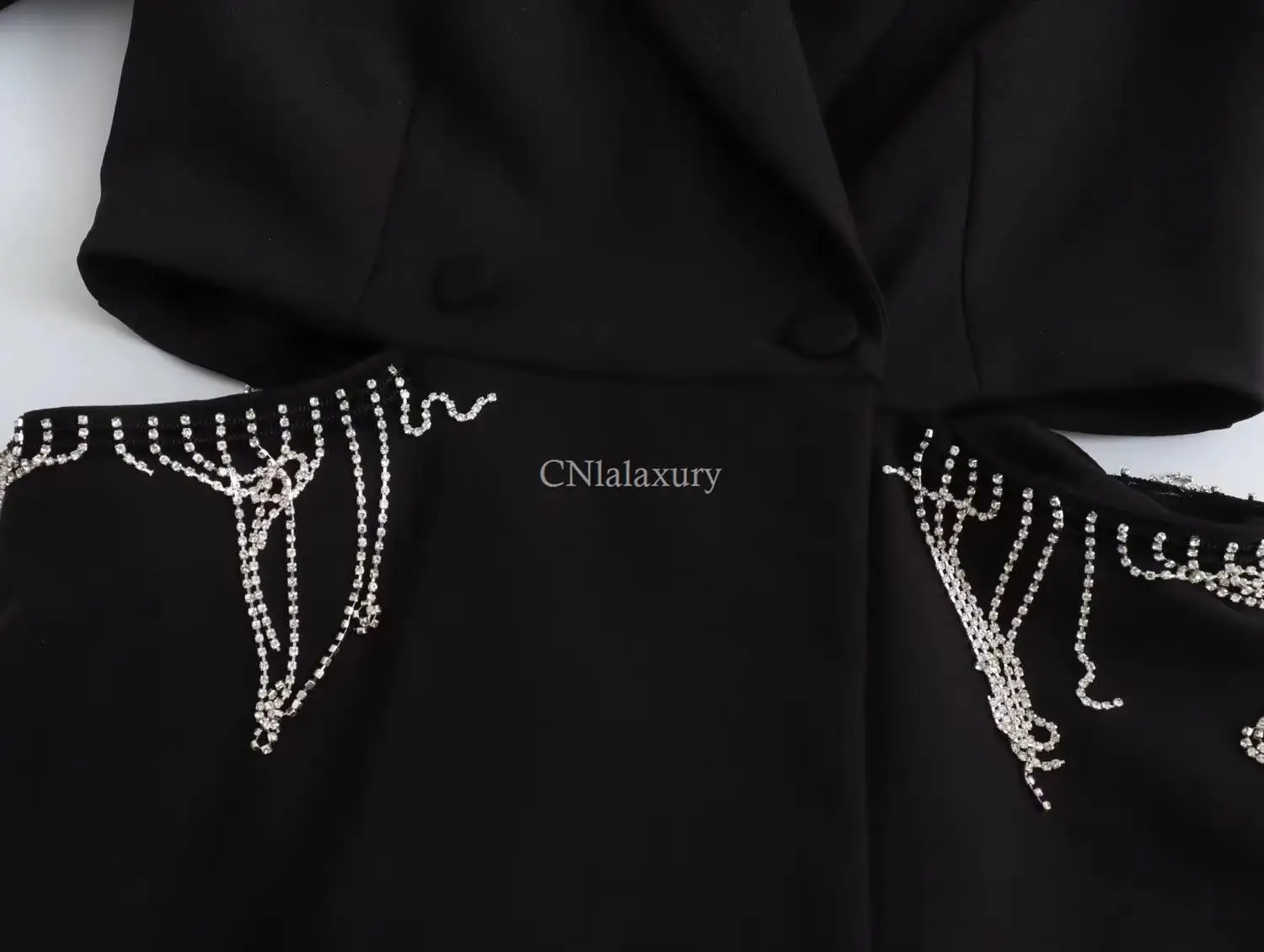 CNlalaxury 2024 Autumn Winter Women New Solid Color Sense Of Design Diamante Short Jumpsuit Long Sleeved Fashion Lapel Tops Coat