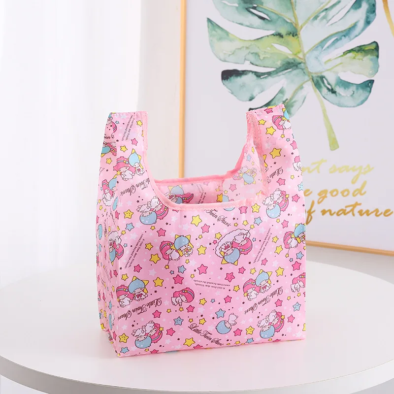 Sanrio Hello Kitty Cinnamoroll Shopping Bag Small Folding Shopping Bag Polyester Eco Bag Waterproof Cartoon Shoulder Bag Handbag