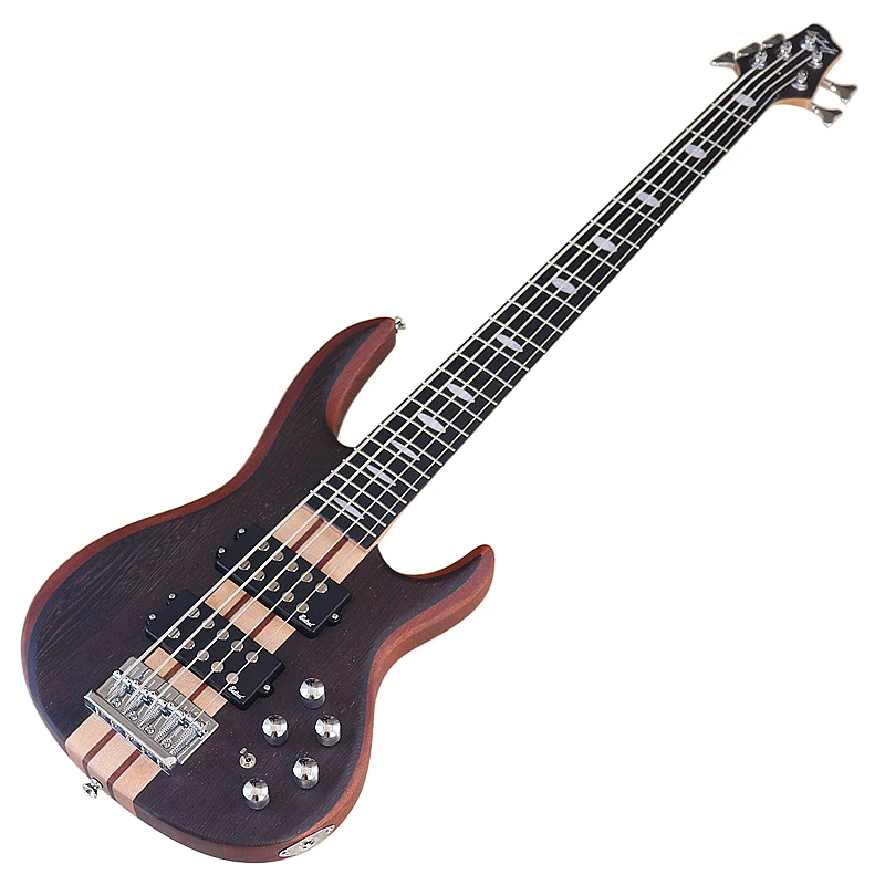 5 String Neck Through Active Electric Bass Guitar 43 Inch Solid Sapele Body Natural Color Bass Guitar with Canada Maple Neck