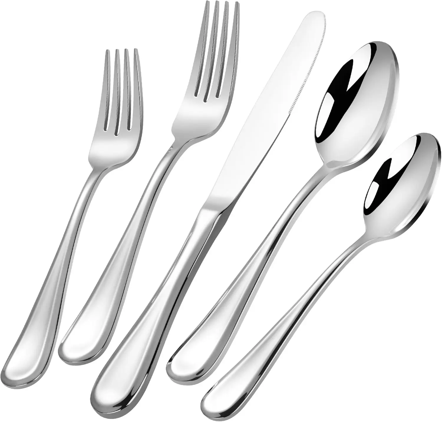 

60-Piece 18/10 Stainless Steel Flatware Set for 12, Heavy Duty Silverware, Dishwasher Safe, Elegant Design for Home & Restaurant