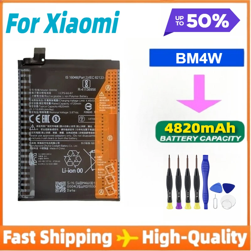 

BM4W 4820mAh Battery for Xiaomi Mi 10T Lite 5G High Quality Phone Replacement Batteries +Tools
