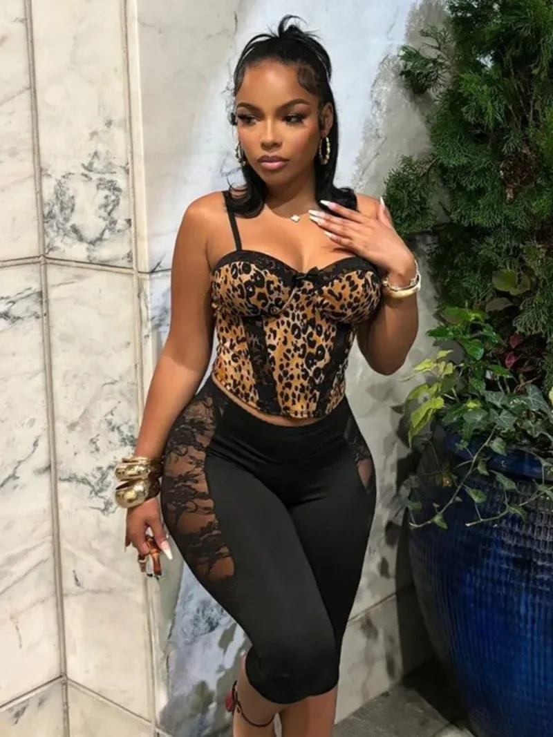 

2025 Summer Sexy Leggings Women Fashion High Waist Lace Patchwork Black Pants See-through Skinny Night Club Trousers Streetwear