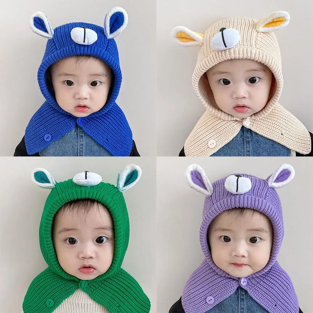 

2024 Adorable Baby Hats Ear Protection Cute Children's Cap Knitted Bear Nose Baby Scarf Hat in One for Autumn Winter
