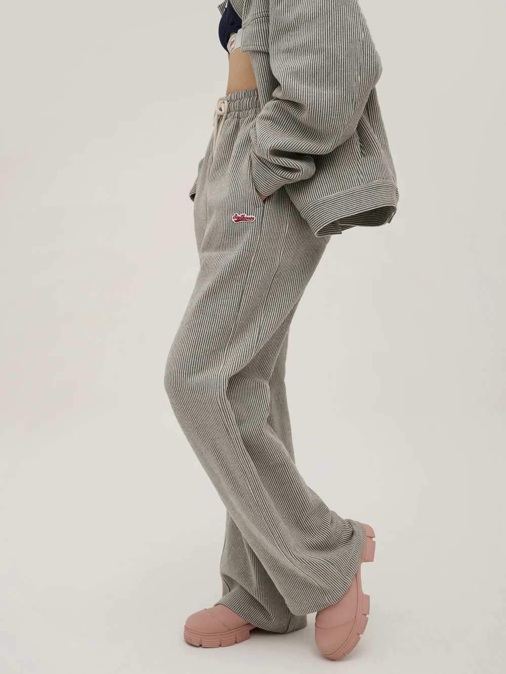 

ay Sports Wide Leg Pants Casual Academy Sle Vertical Striped Belt Straight Casual Trousers l Waist Regular Thines...