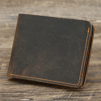 Vintage Crazy Horse Leather Wallet - RFID-Blocking Bifold for Men Full-Grain Slim Luxury Design
