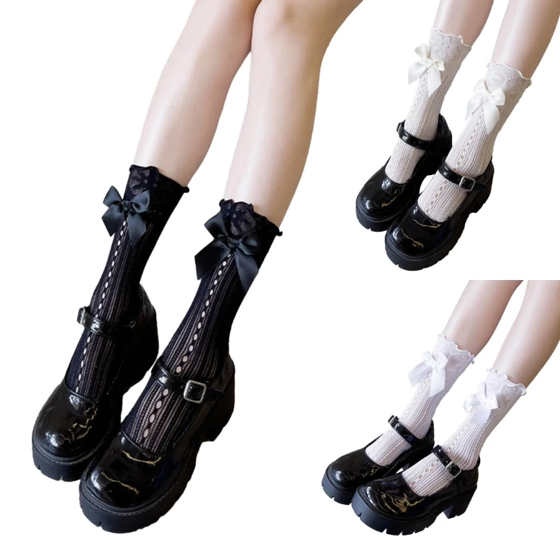 

Women Booties Socks Ruffle Turn-Cuffs Summer Crew Socks Ballet Style Lace Ankle Socks Cute Bowknot Middle Tube Socks