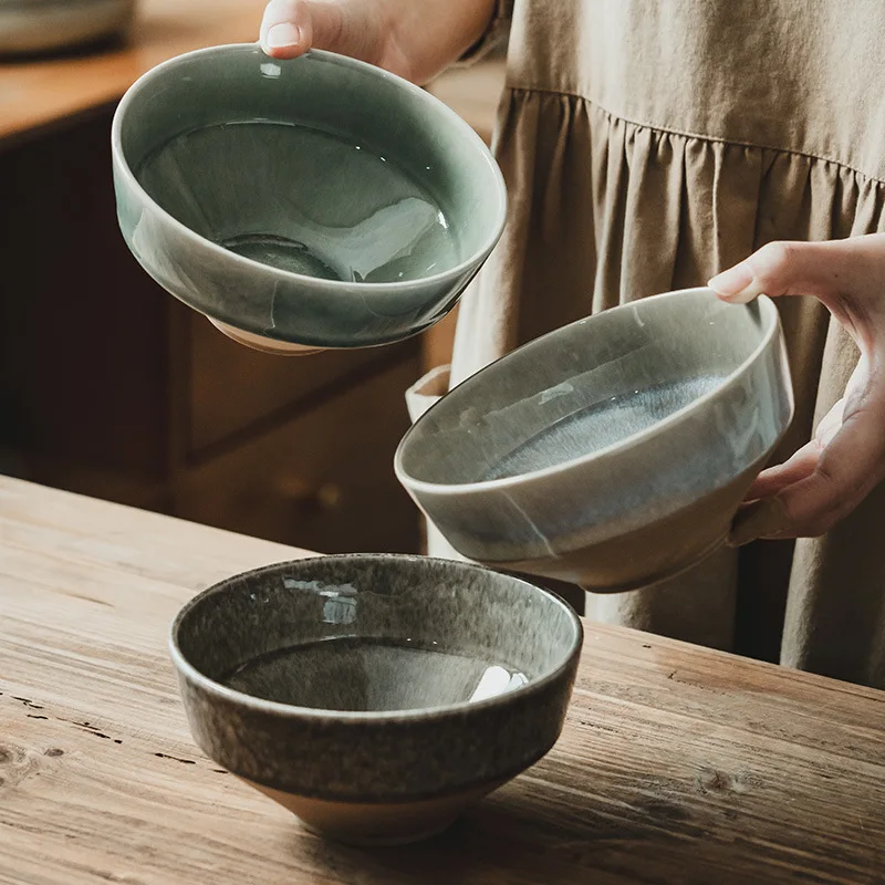 

Vintage Ceramic Footed Bowl Glaze Change Salad Bowl Home Dining Fruit