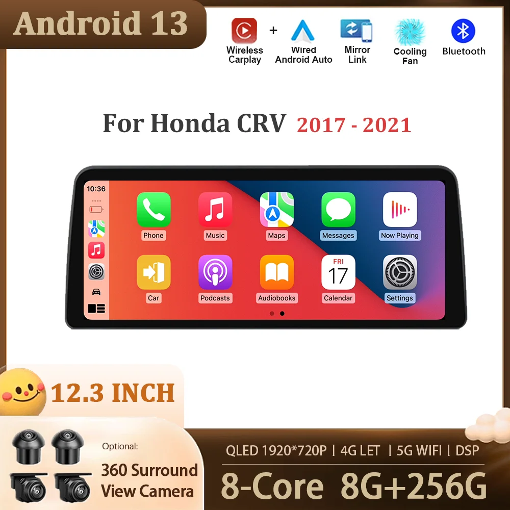 

12.3 inch Android 13 For Honda CRV CR-V 2017 - 2021 Car Multimedia Video Radio Player Carplay GPS Monitor Navigation Stereo BT