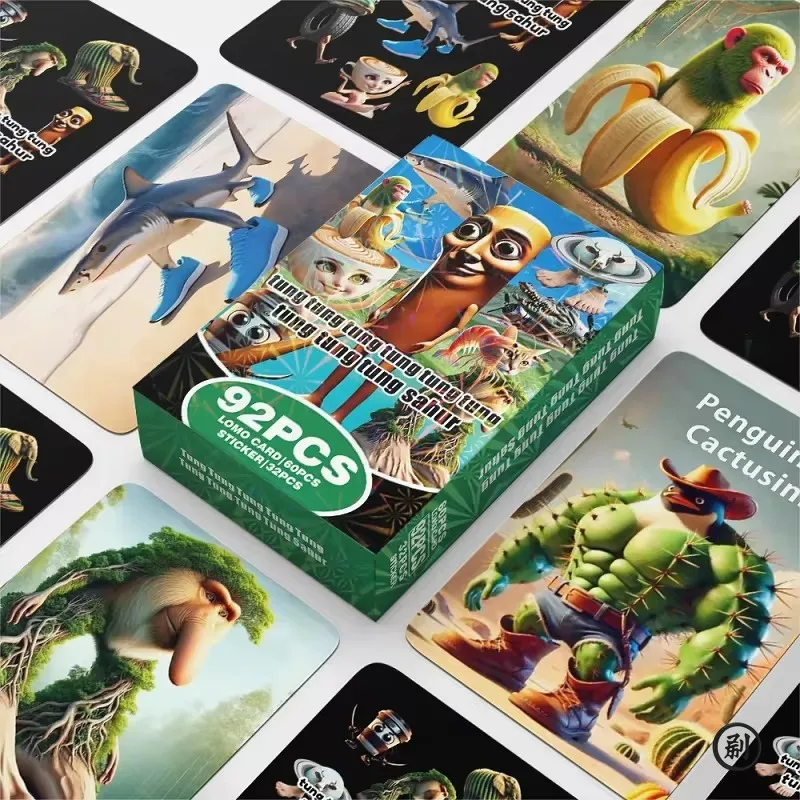 

Набор из 92 карточек Tralalero Tralala: Мультяшные карточки для игры Tungtung Sahur Brainrot, классические игрушки для детских вечеринок, косплея, новые коллекционные фото, подарок