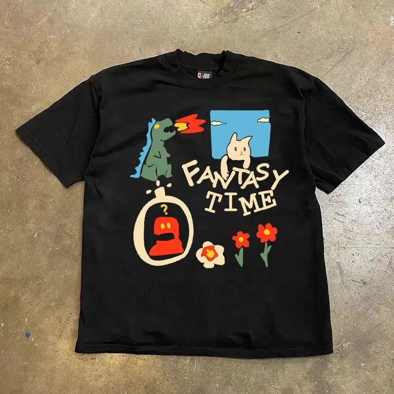 

Men's T-shirt Cotton American simple print style T-shirt Harajuku y2k casual o collar short sleeve for men and women