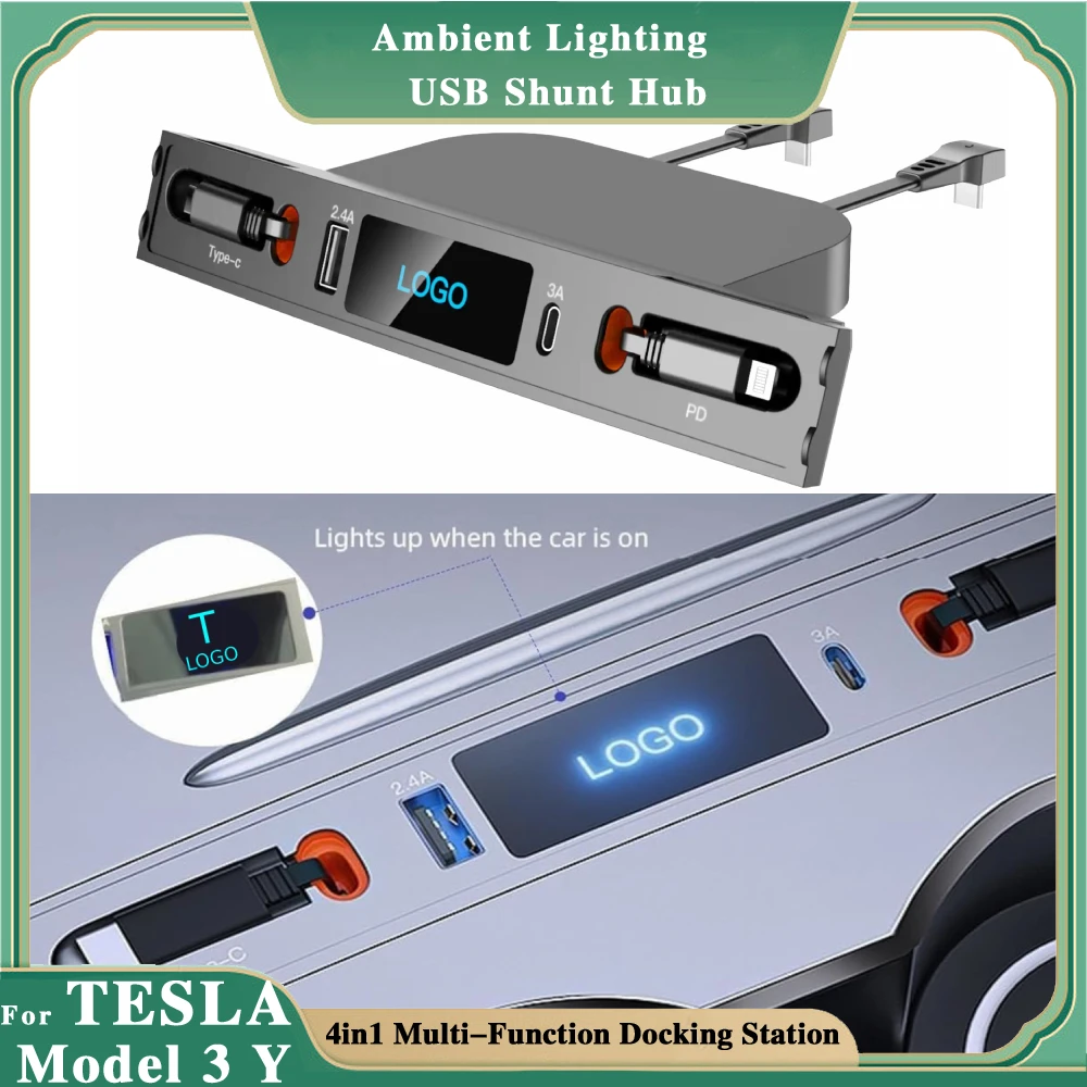 

Retractable Hub Docking Station 2021 2022 2023 For Tesla Model 3/Y Car USB Hub Accessories Car Fast Charger Model Y Accessories
