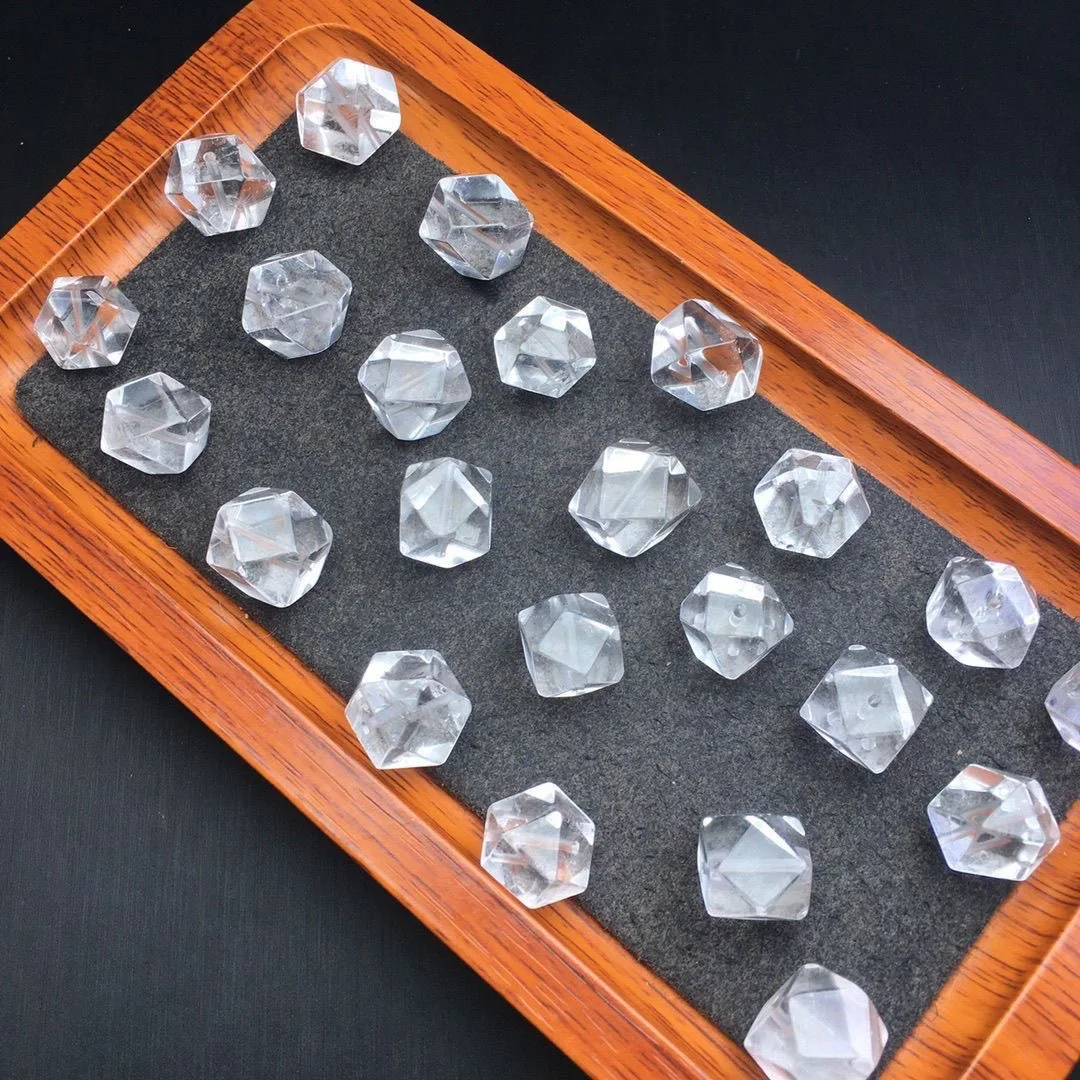 Natural Clear Quartz Faceted Octagon Beads, Multi-facet Crystal Loose Beads, Drilled Gemstone Beads for DIY Bracelet