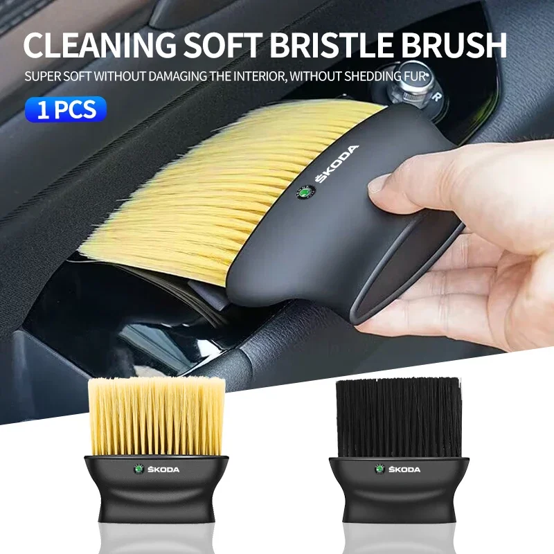 Car Interior Cleaning Soft Brush Tool Dust Remover Emblem For Skoda Fabia Superb Yeti Octavia Kodiaq Mk3 A4 A6 Auto Accessories