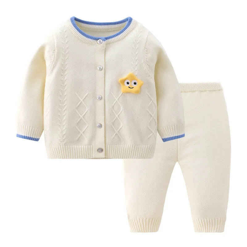 6-24M Baby Knitted Sweater Sets O-Neck Long Sleeve Solid Knit Cardigan+ Pants 2Pcs Suits Autumn Winter Boys Girls Clothing Set