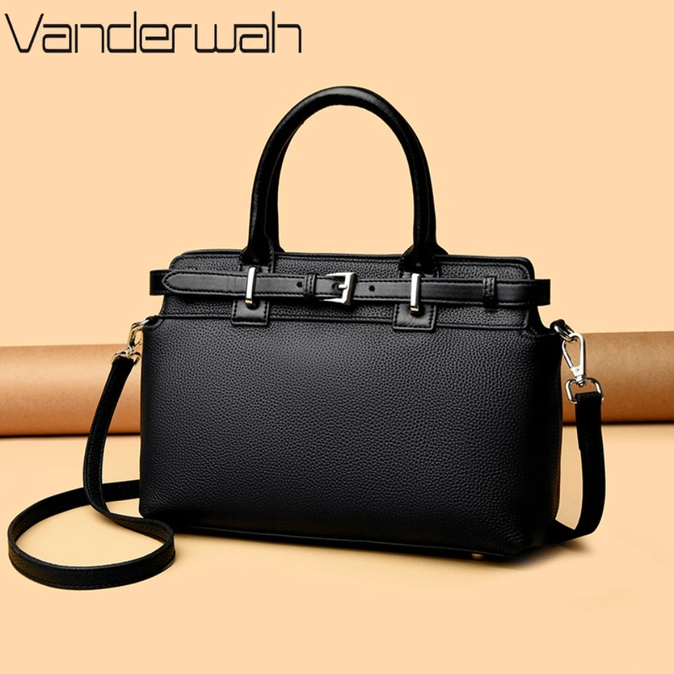 

100% Genuine Leather Oxhide Top Quality Shoulder Bags for Women Two Layers Crossbody Tote Bag Large Capacity Casual Tote Sac