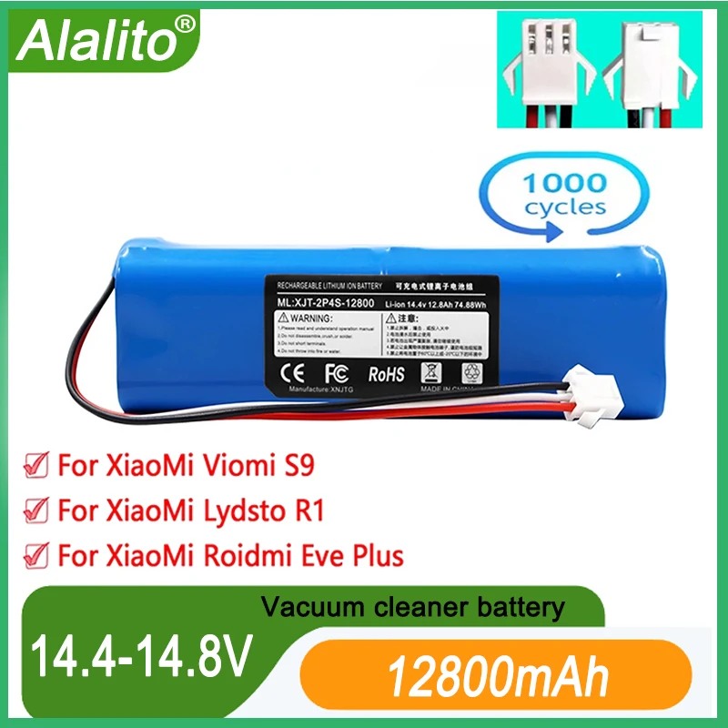 

2025 NEW Original For XiaoMi Viomi S9 Lydsto R1 Roidmi Eve Plus 14.4V lithium battery 2P4S 5200mAh 6800mAh 9800mAh 12800mAh
