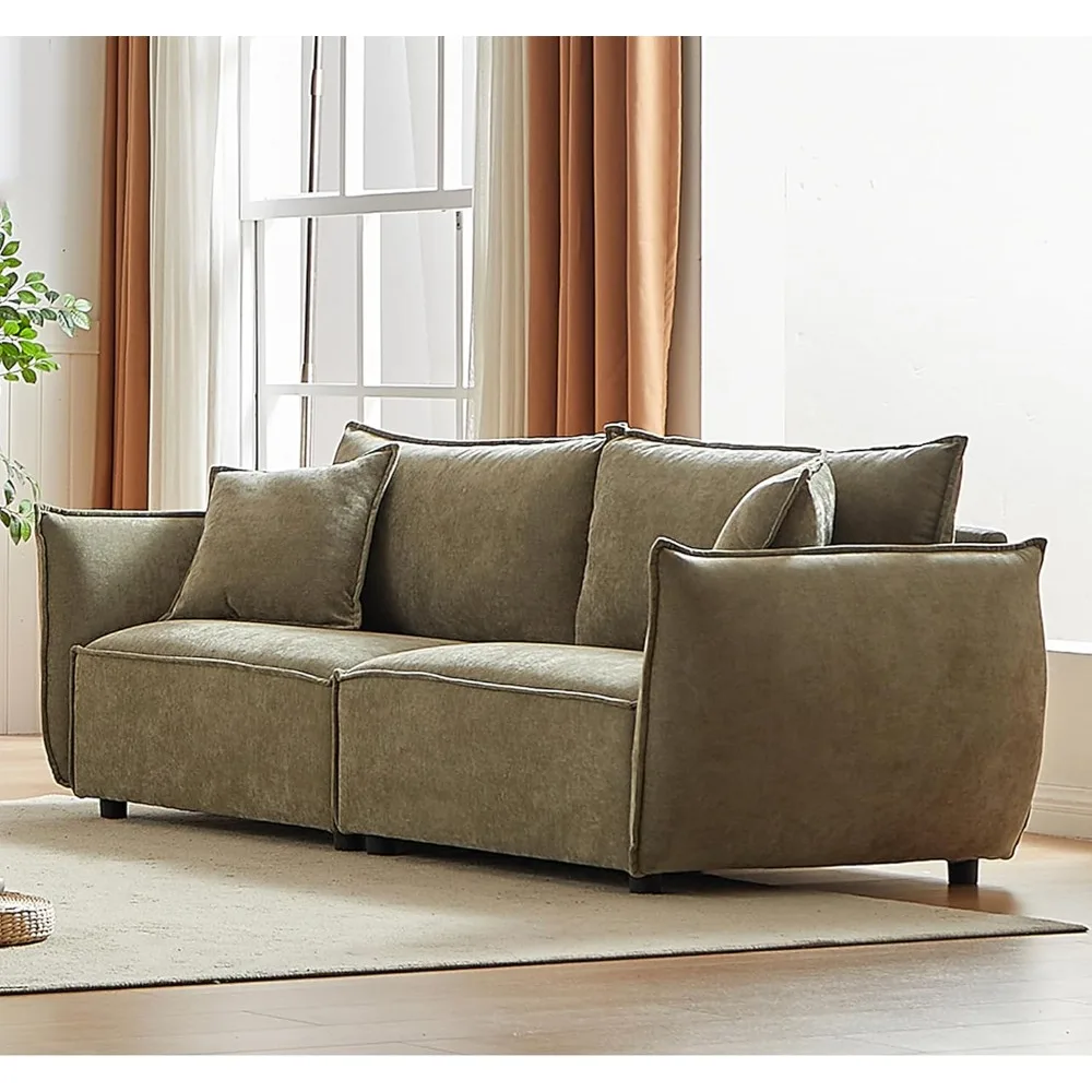 Divano componibile modulare a 3 posti, divanetto imbottito in stile minimalista, divano in ciniglia a seduta profonda con 2 cuscini, per soggiorno