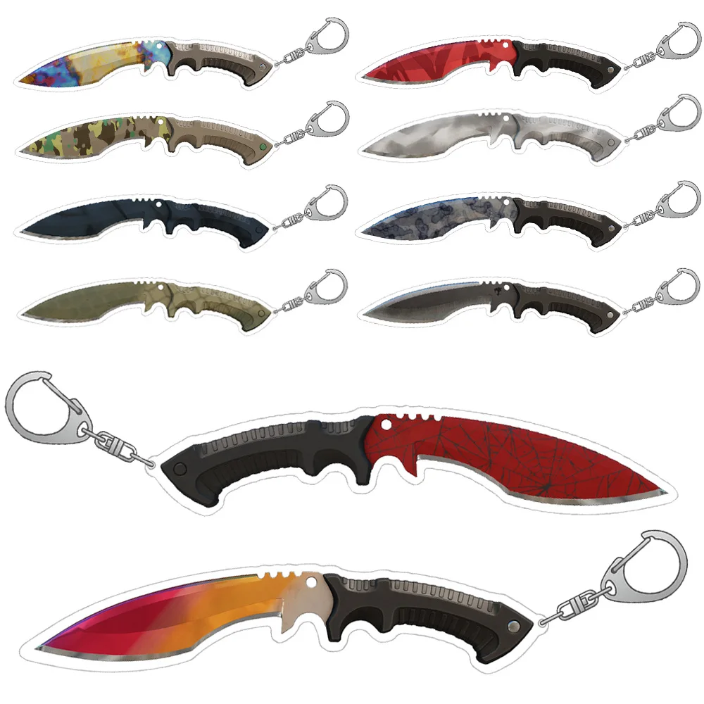 Guo Xiao Luo CS2 GO Game weapon Kukri Knife Skins Blue Steel Safari Mesh Scorched Crimson Web Acrylic keychain Bag pendant gift