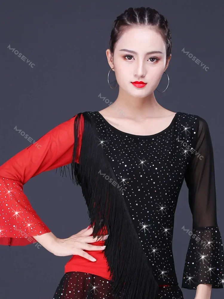 Vrouwen Latin Dance Tops Mode Sexy Mesh Shirt Oefenkleding 2024 Nieuwe Stijldansen Beroep Prestatie Vrouwelijke Kleding