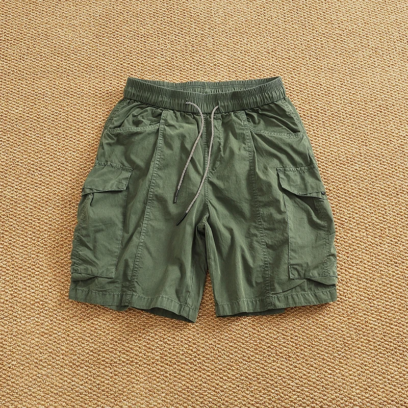 Summer new all-in-one pocket cargo shorts men's patchwork quick dry breathable loose straight mid-leg trousers