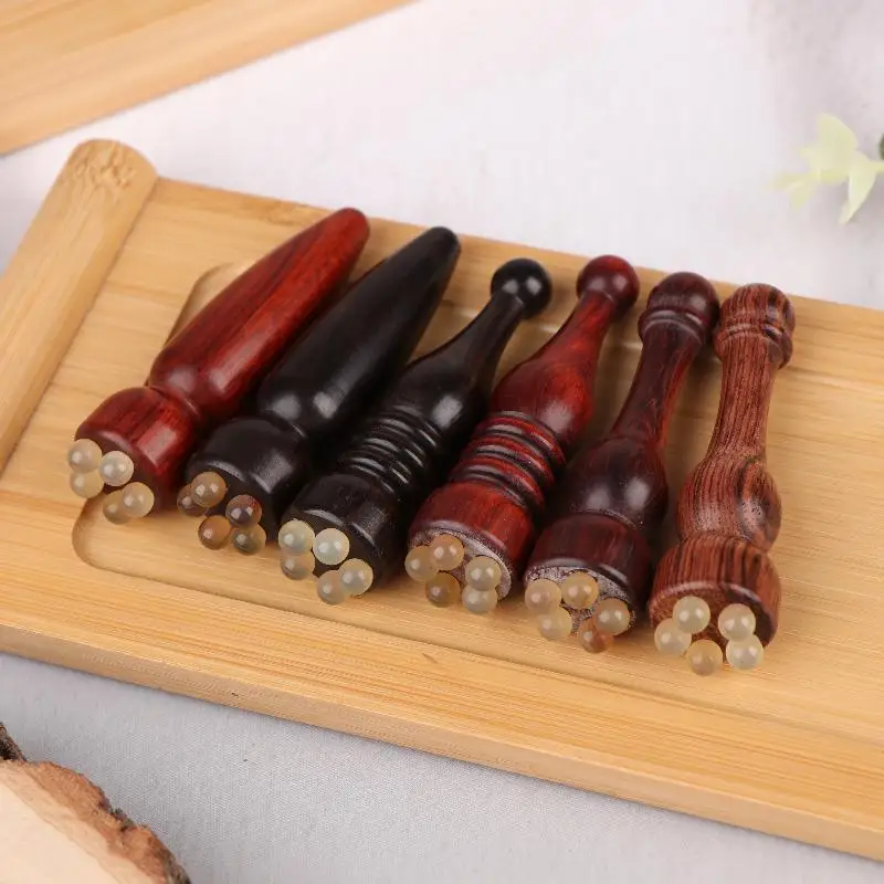 

1Pcs Sandalwood Five Beads Eye Massage Stick Lotus Seedpod Face Massage Tools Gua Sha Skin Care Massager Reduce Puffiness