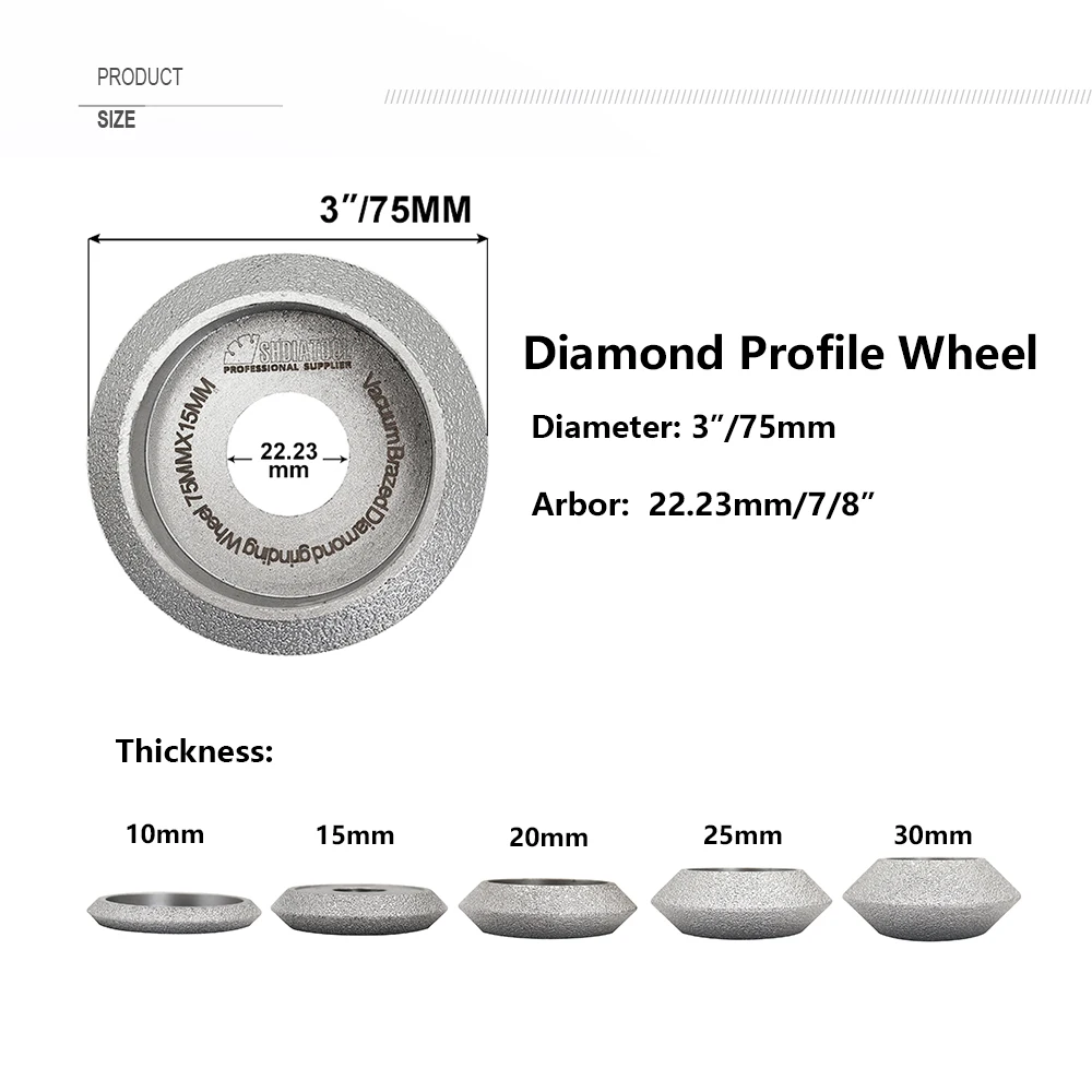 1pc Dia75mm 10/15/20/25/30mm Height Diamond  Grinding Hand Wheel Carving Milling Tile Grinder Marble Granite Edge Profile Cup
