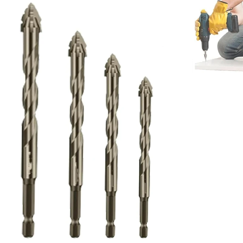 4PCS Four-Flute Sawtooth Eccentric Drill Bit, High Hardness Skewed-Head Eccentric Drill Bits,6Mm+8Mm+10Mm+12Mm