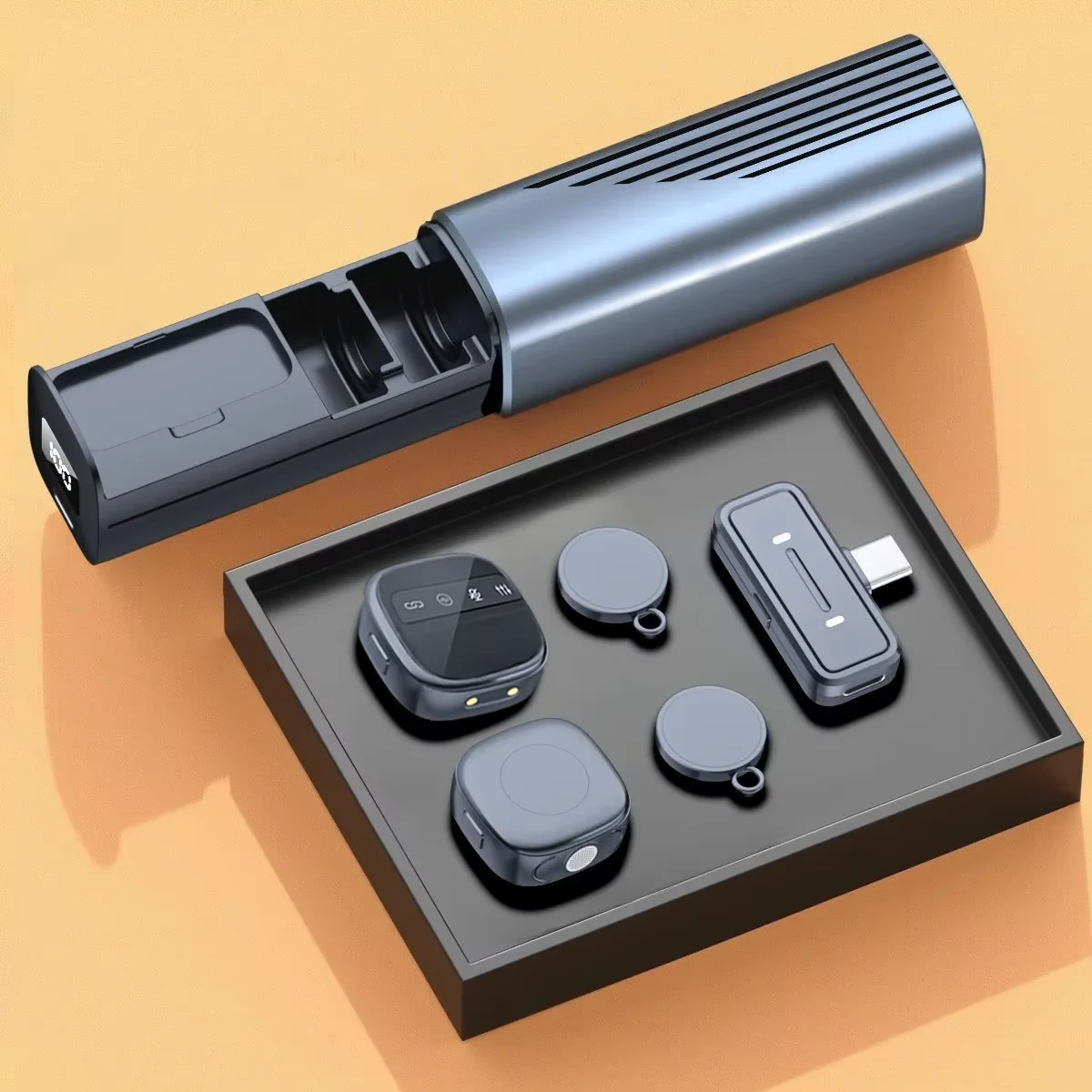 Mini Wireless Mic Dual Head with Charging Case for Vlog Interview Video Compact Design