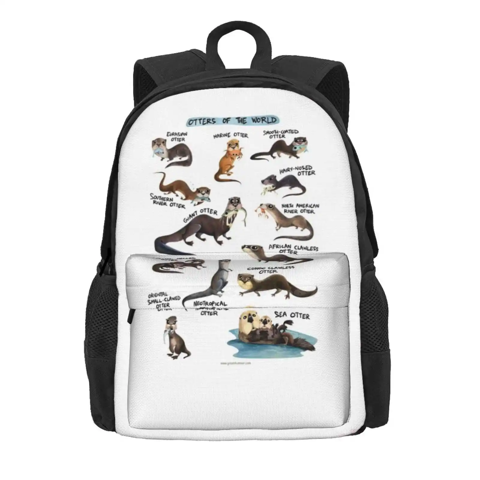 Otters Of The World Hot Sale Schoolbag Backpack Fashion Bags Otter Wildlife Fish Carnivore Mammals Animals Cute Funny Humour