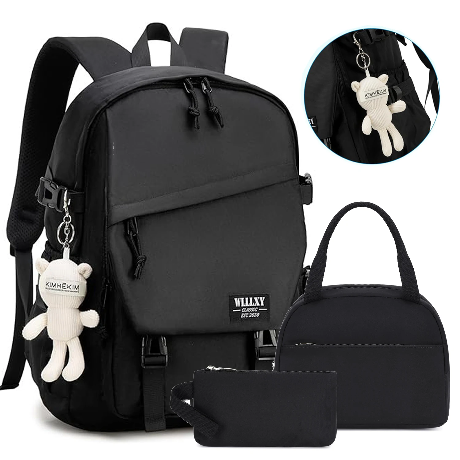 Caoroky Knight College حقيبة ظهر للكمبيوتر المحمول للرجال والنساء 3 قطع مجموعة حقيبة كتب كبيرة حقائب ظهر مدرسية مع حقيبة غداء مقلمة مضادة Th