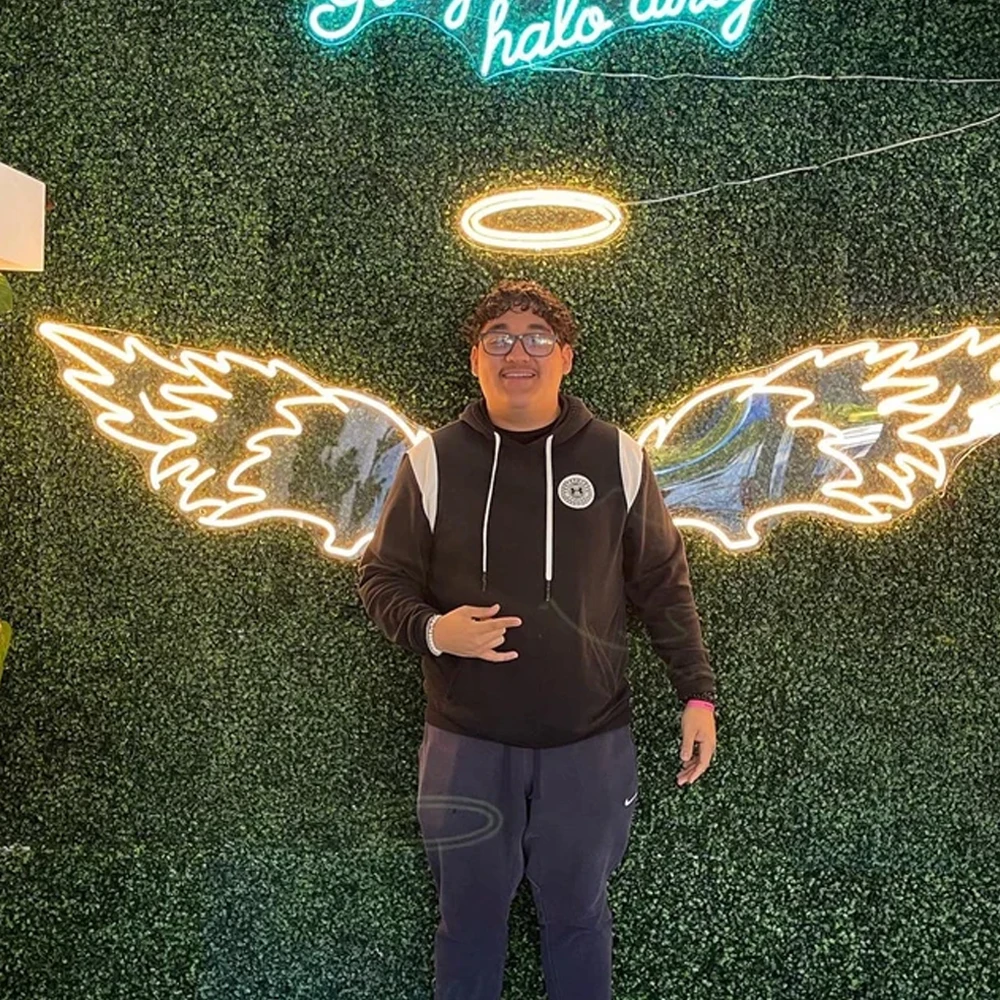 Angel Wings And Halo Neon Sign Custom, Angel Wings Neon Sign, Nimbus Neon, Angel Neon Sign, Angel Wings And Nimbus Neon Sign