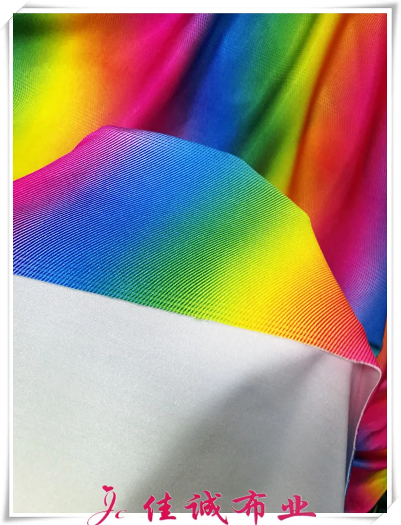 YLM Encrypted Spandex Swimming Clothing Fabric Bottom Gradient Rainbow Color Printed Fabric Four-way Elastic Stage Fabric