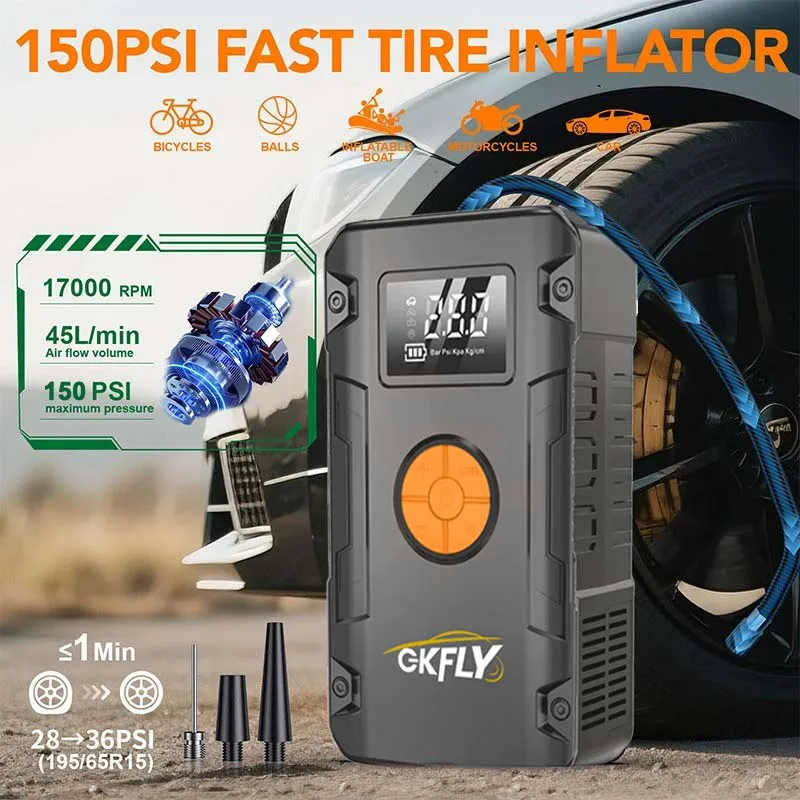 GKFLY 12V Startgerät 4000A Auto Starthilfe mit Luftkompressor Auto Batterieladegerät Booster für Benzin Diesel Autos – Detail 4
