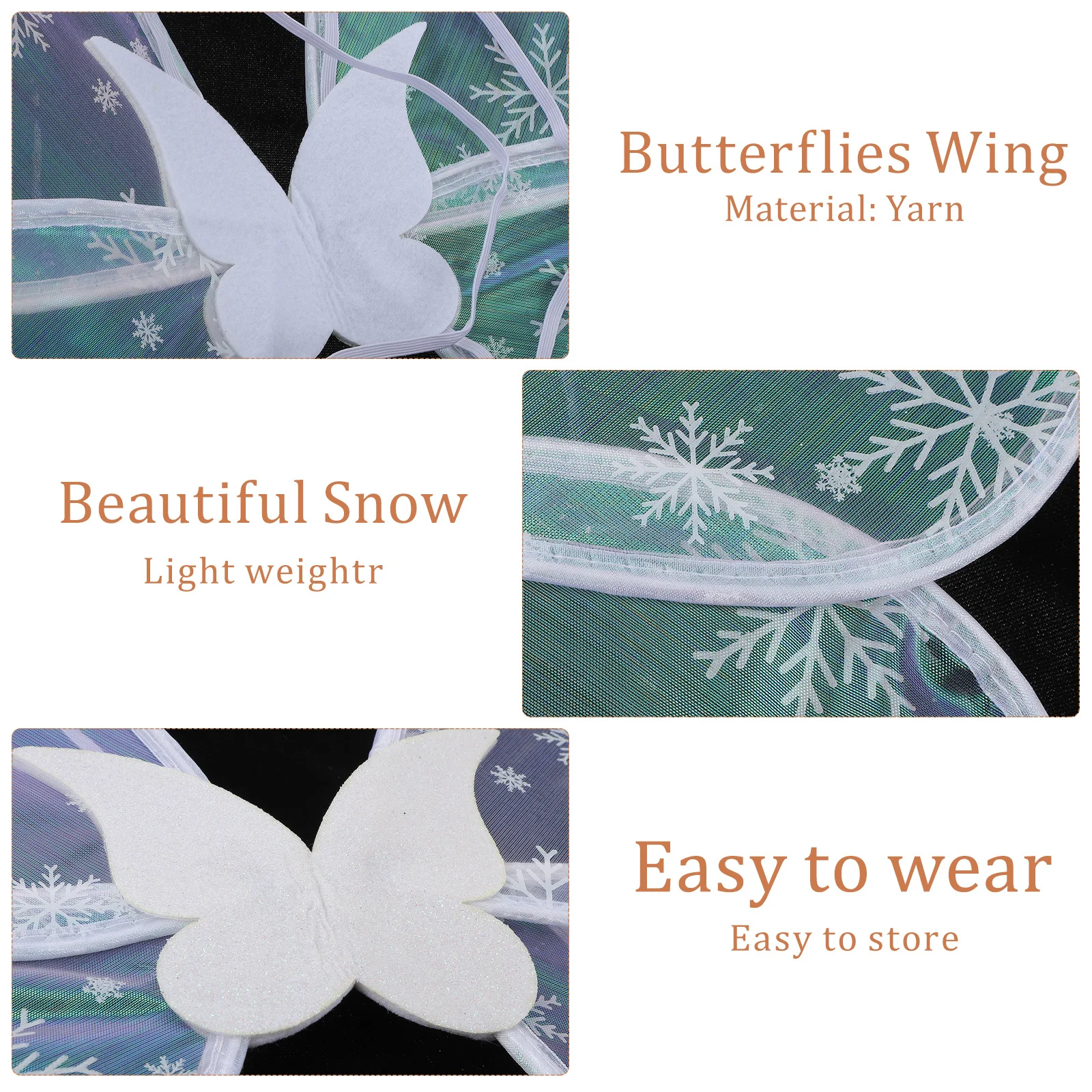 Snowflake Butterflies Wing Fairy Wings For Girls Kids Costume Party Dress Up Cosplay Role Play Photo Prop Accessory