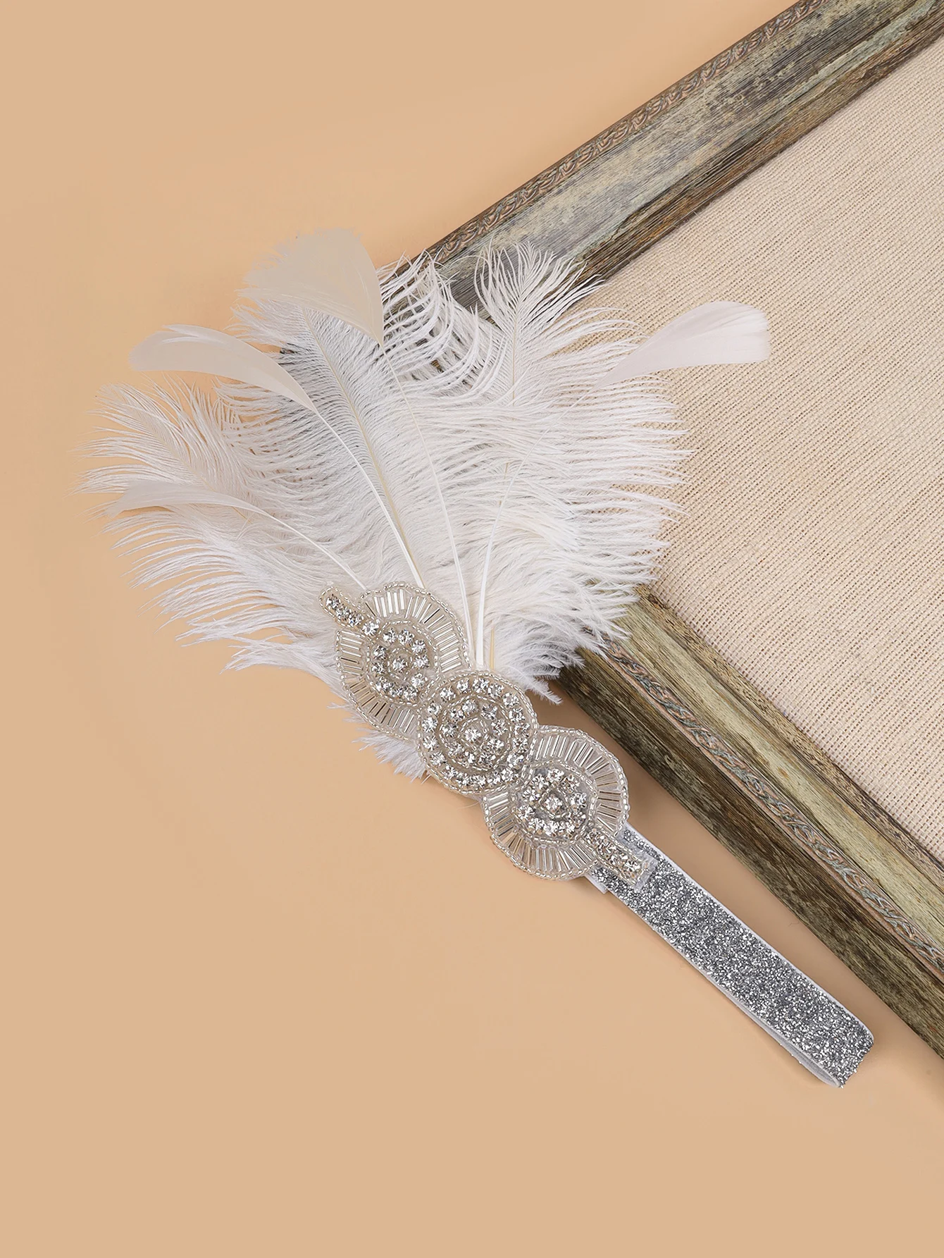 Flapper Feather Headband Hair Accessories Rhinestone Beaded Sequin Hairband for Women Vintage Gatsby Party Headpiece Headwear view 5