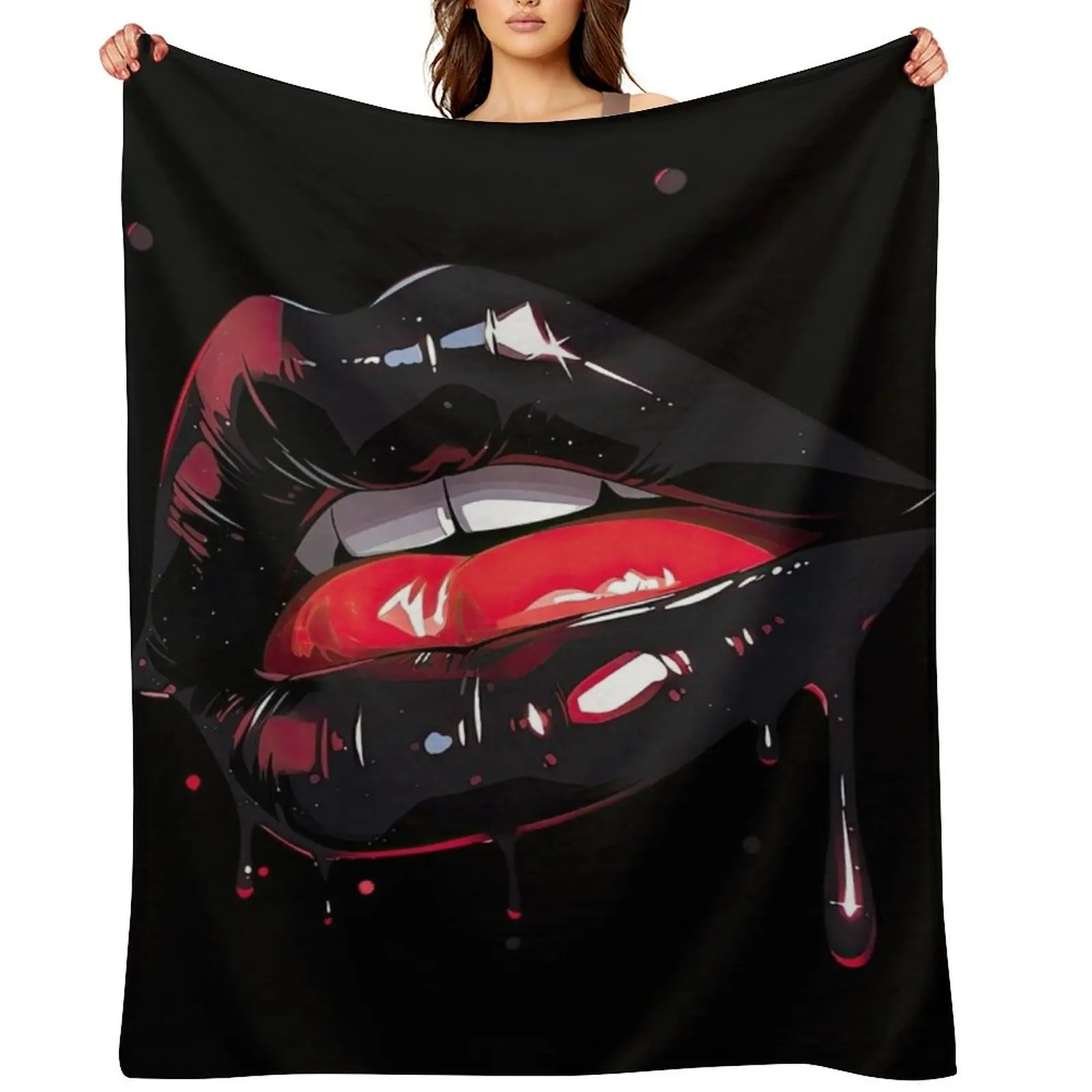 

Black dripping girl lip - erotic kissing mouth Throw Blanket Decorative Sofa Luxury Shaggy Giant Sofa Blankets