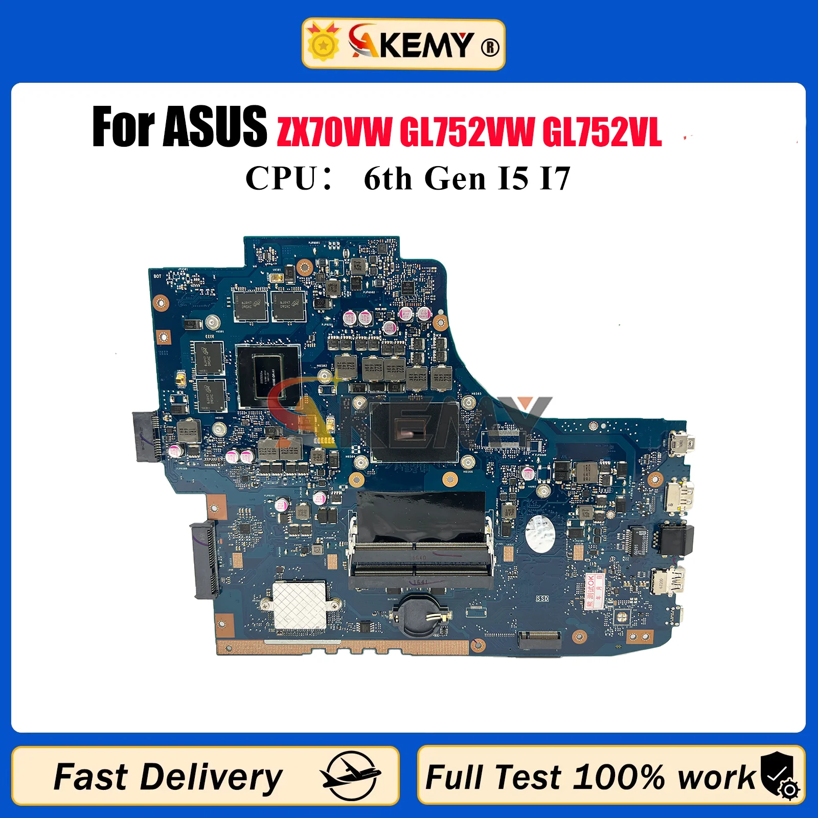 

GL752VL Laptop Motherboard For ASUS ROG Strix GL752V ZX70VW GL752VW GL752VL Notebook Mainboard With I5 I7 CPU 100% tests OK stk