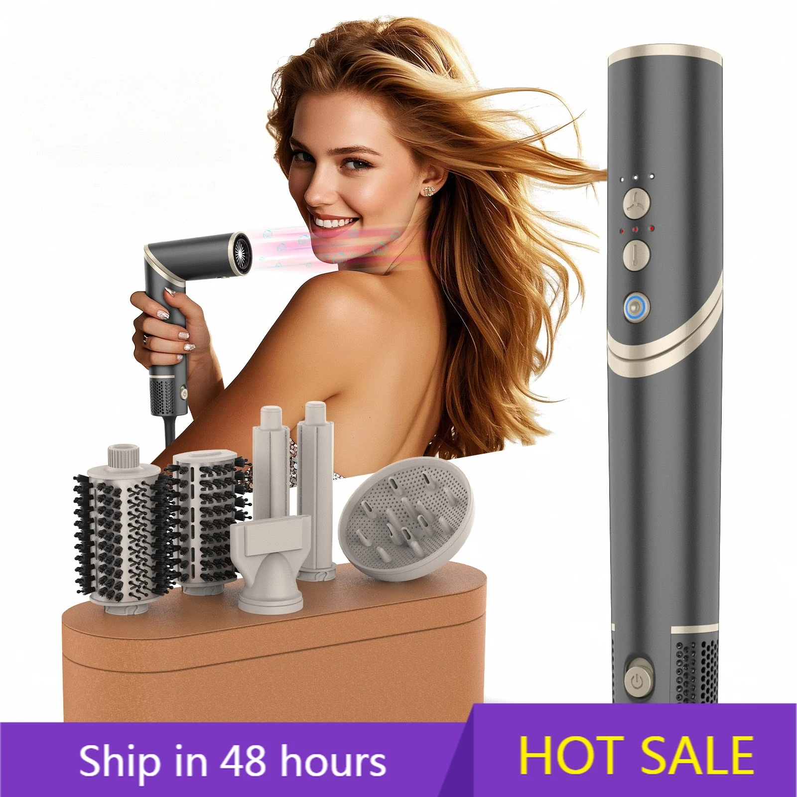 

YTYIN OEM Foldable 6-in-1High-Speed Hair Dryer Drier Home Electric Hot Air Brush with Negative Ions Salon Hair Dryer Set Multi S