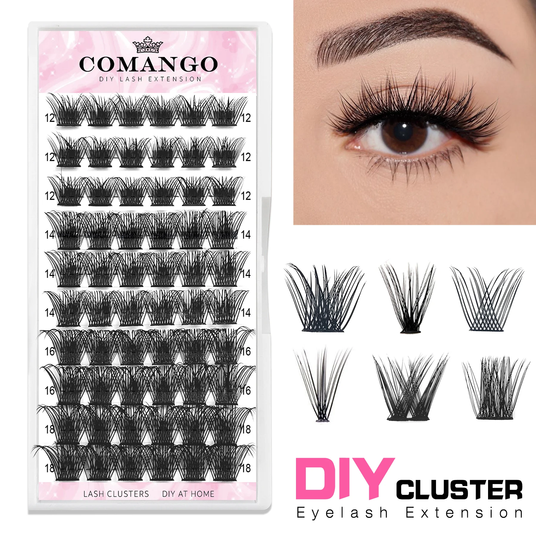 CoMango 20D/40D Individual Cluster Lashes C D Curl Natural Long Black Soft Lightweight DIY Lash Extensions At Home