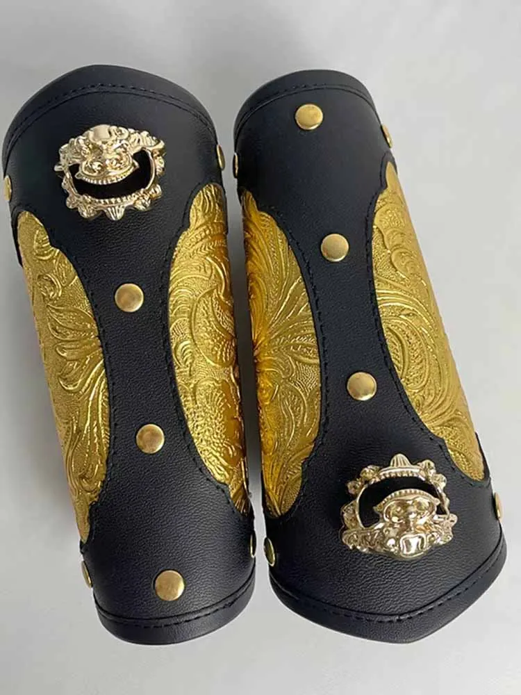 Protège-poignets Hanfu pour hommes et enfants, armure en cuir doré, protège-bras rétro chinois, marron doré, accessoires Hanfu, protège-bras de chasse pour femmes