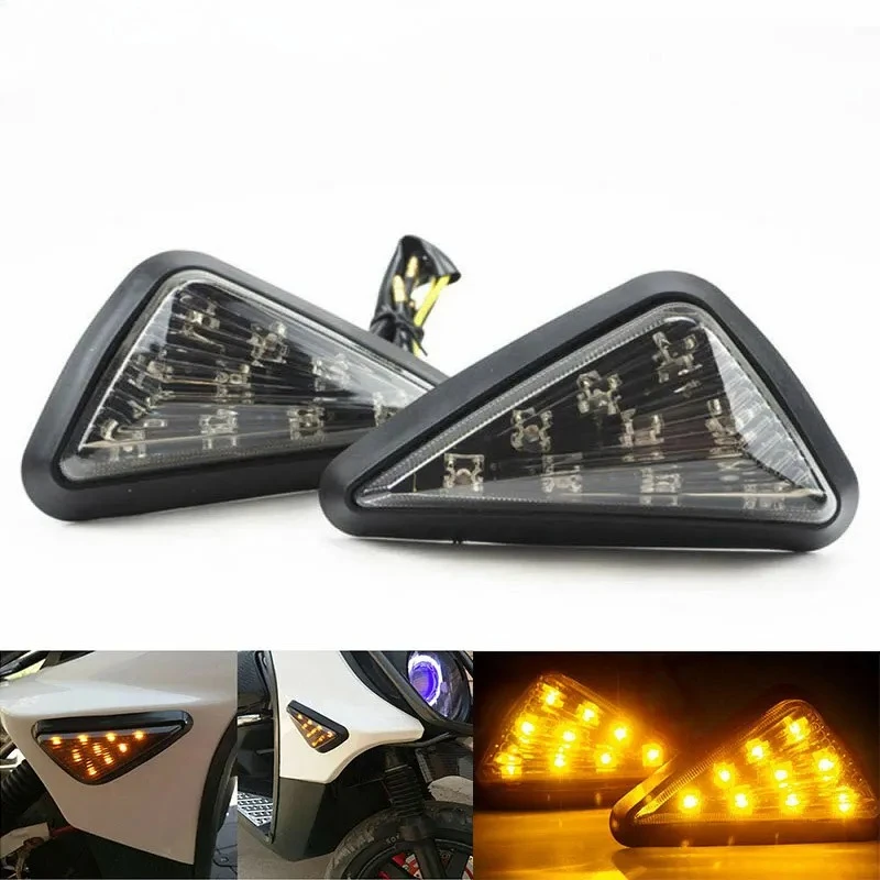 

DT 2pcs Motorcycle Led Turning Lamp Smoke Triangle Flush Mount LED Turn Signal Indicators Lights Amber Blinker Day Running Light